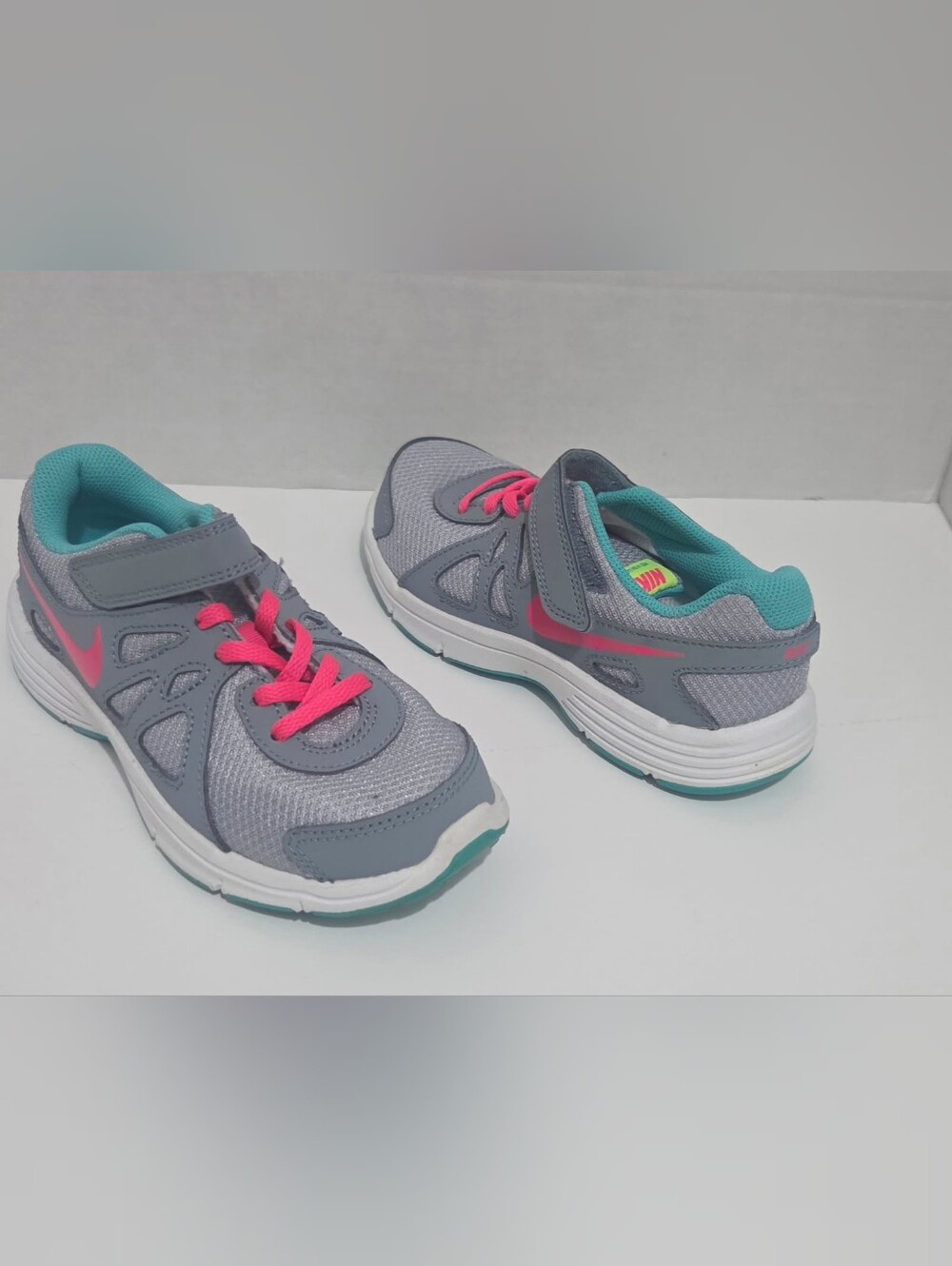 Nike Revolution 2 Kids Sneakers Gray Pink Teal Hook & Loop Strap US 13.5C